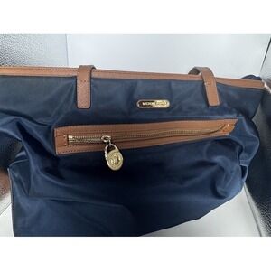 Michael Kors Large Nylon Kempton Tote Bag Blue with Leather Trim & Gold Hardware